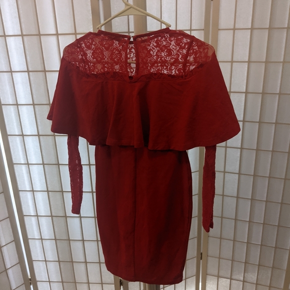 ASOS Ruffle Front Lace Mix Bodycon Mini Dress - Picture 3 of 6